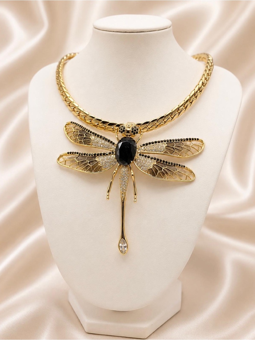 Dragonfly Statement Necklace Set -10mm Cuban Chain 16.5” | 14K Gold Plated- New!